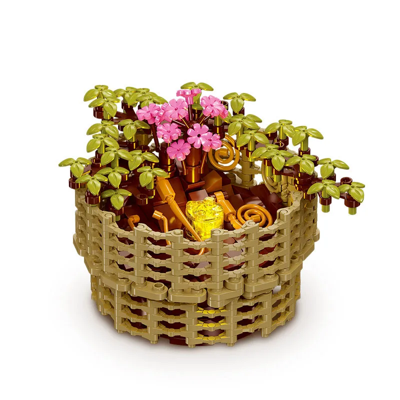 크리 에이 티브 원예 화분에 심은 식물 빌딩 블록 국화 Morifolium 교육 장난감 건설 벽돌 컬렉션 빛