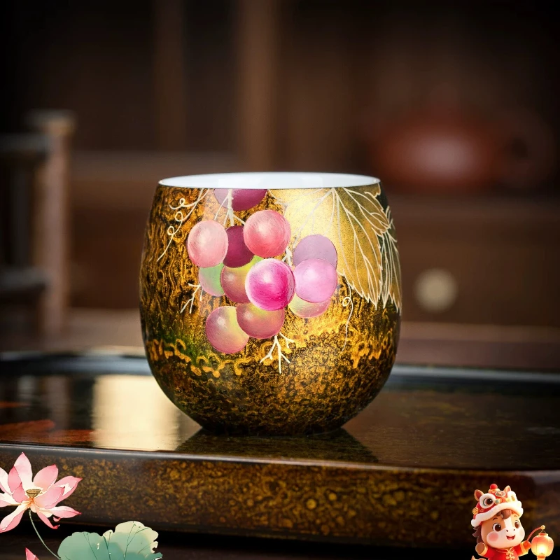 Large lacquer thick glaze gentian cup high-grade lacquer tea set master cup teacup
