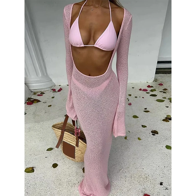 

Sexy Beach Set Three-piece 2026 New Bikini Separate Women's Swimsuit Fashionable Spring Collection Long Sleeve Color