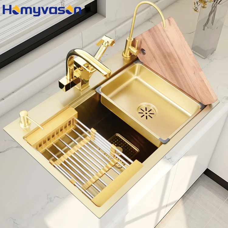 Single Bowl Bathroom Kitchen Sink Hot Sale Topmount Stainless Steel Modern Smart Kitchen Faucet Kitchen Sink