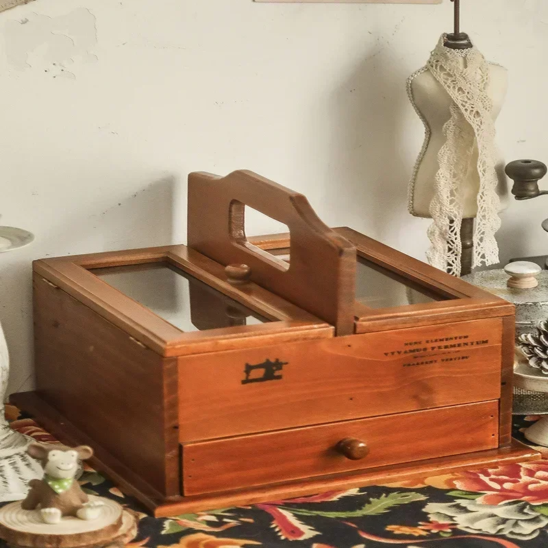 Portable Sewing Box – Drawer Type Desk Storage, Solid Wood Medicine Boxes, Cosmetic Containers, Multi-purpose Storage Solution. 3