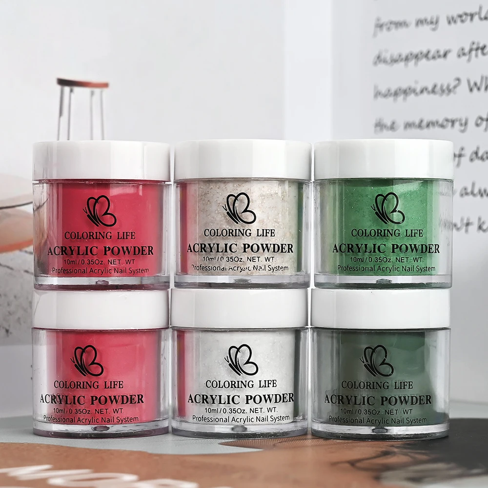 6pcs Gold/Red/Green Christmas Acrylic Nail Powders set with Glitters Sequins Professional Acrylic Powder Nail Extension Supplies