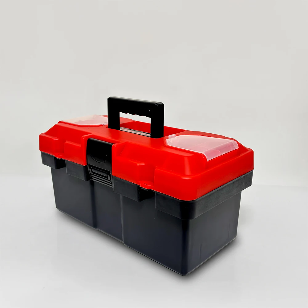 14.6 Inch Multifunctional Toolbox with Handle, Transparent Top Compartment for Sorting, Dual-Layer Storage, ABS Latches
