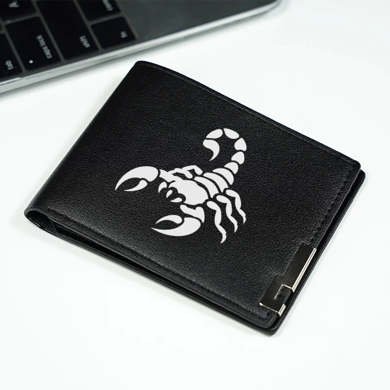 Cartera de cuero PU con emblema de escorpión, estilo minimalista de negocios, diseño compacto para hombres, duradero, ligero, uso diario