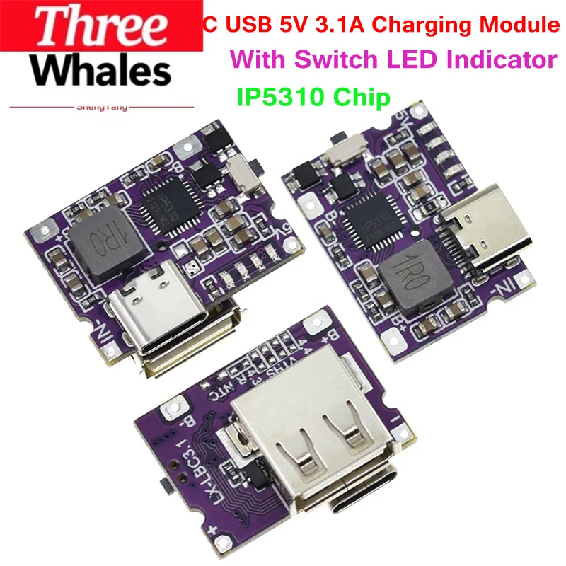 TRH Type-C USB 5V 3.1A Boost Converter Step-Up Power Module IP5310 Mobile Power Bank Accessories With Switch LED Indicator