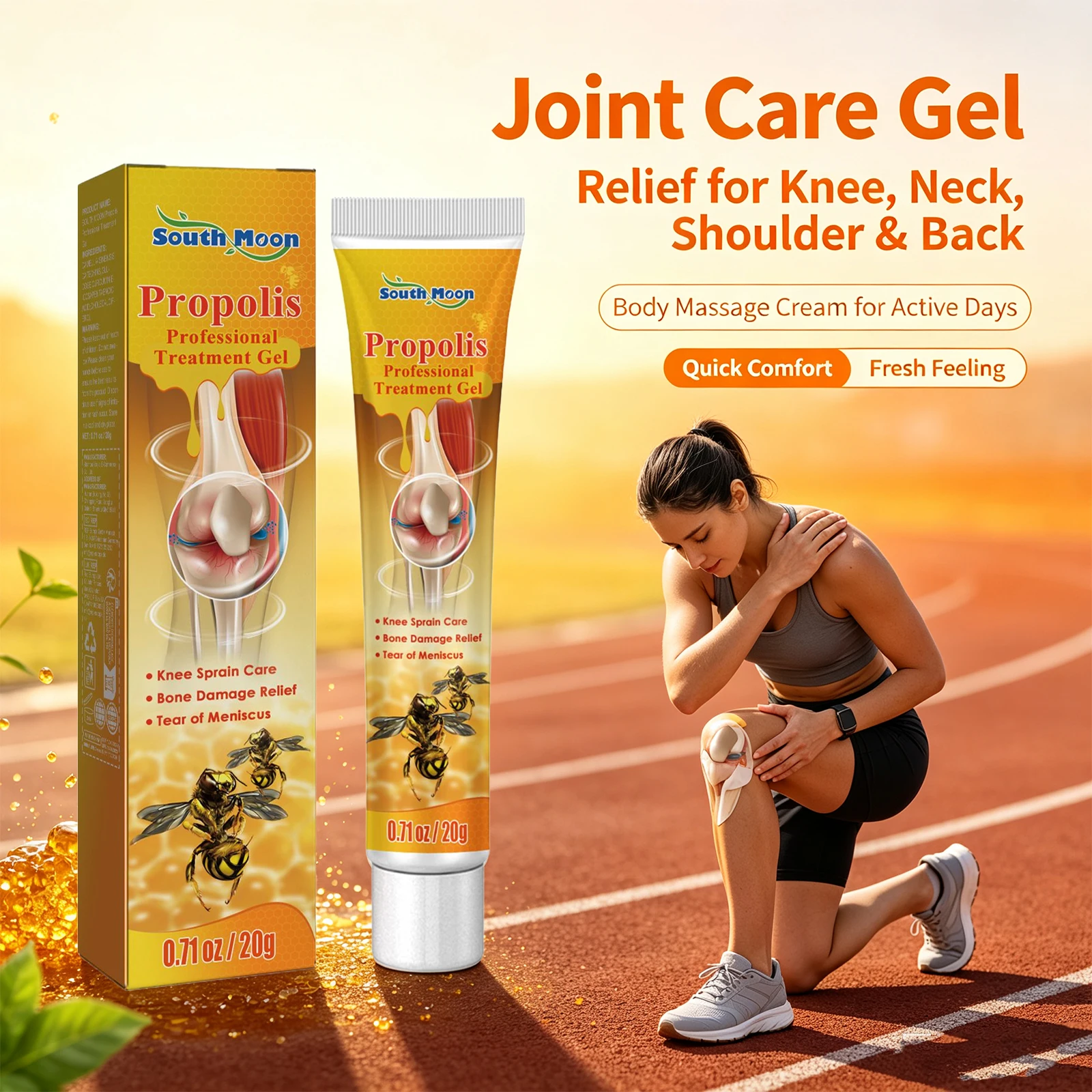 Propolis Joint Care Gel for Knees Back Neck and Shoulders Soothe Massage Cream Relieve Post-Workout Joint Tiredness Joint Care
