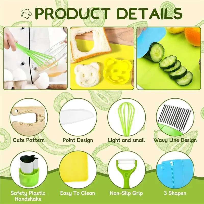 ABUM-17-Piece For Cooking Piece Set For Kids-Child-Friendly Plastic Chef Tools Montessori Kitchen Kit For Toddlers' Gift