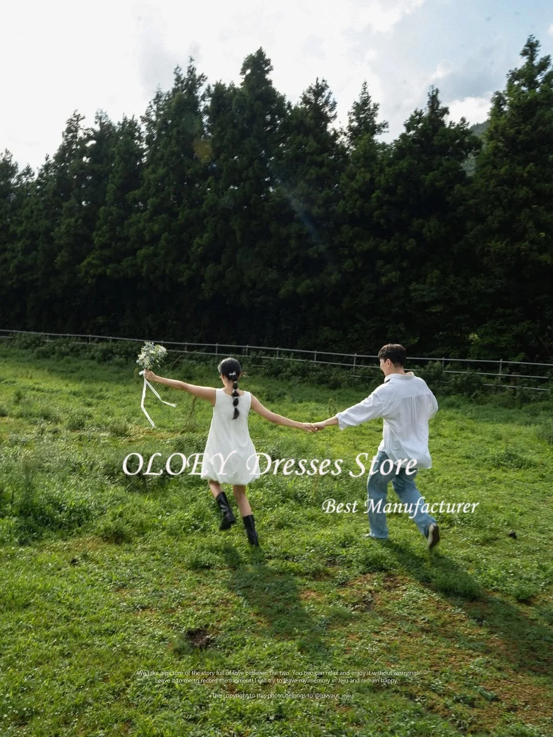 OLOEY اطلاق النار بسيط س الرقبة الساتان بلا أكمام فستان الزفاف الكورية فستان زفاف قصير فستان جنية فستان حفلة موسيقية بسيط صغير #4