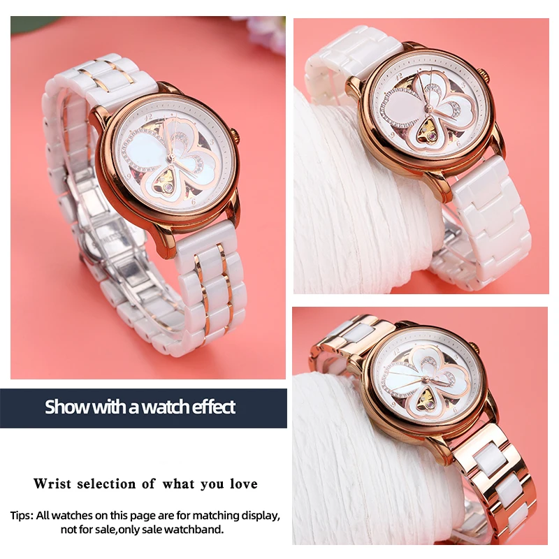 High Quality Pearl Ceramic Watch Strap For Women Men\'s Stainless Steel Ceramic Watch Chain 14 16 18 20 22mm Waterproof Bracelet