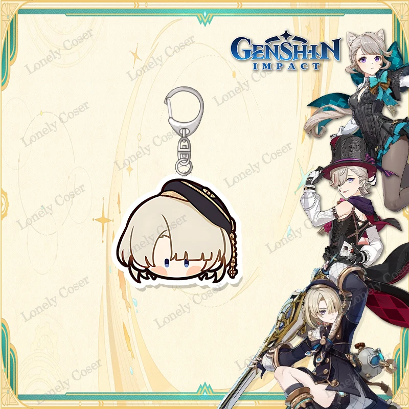 Lyney Lynette Keychain Game Genshin Impact Fontaine Cosplay Accessories Freminet Neuvillette Arlecchino Acrylic Keyring Pendant