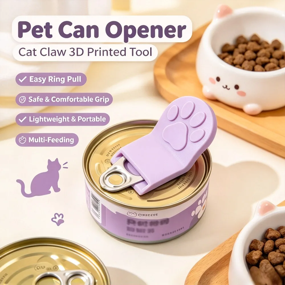 Pet Food Can Opener Cat Paw Shaped Safe Easy Grip 3D Printed Portable Multifunctional For Dogs Cats Feeding Home Travel Tool Kit