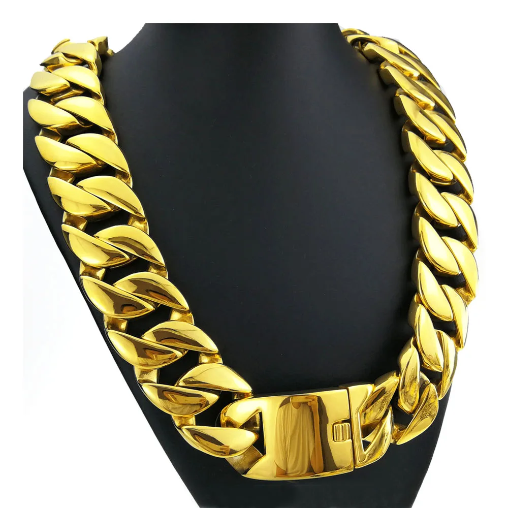 Stainless Steel Super Heavy T Show Link Jewelry Men Big Golden Cuban Miami Chains Necklaces Hip Hop Exaggerated Accessories 32MM