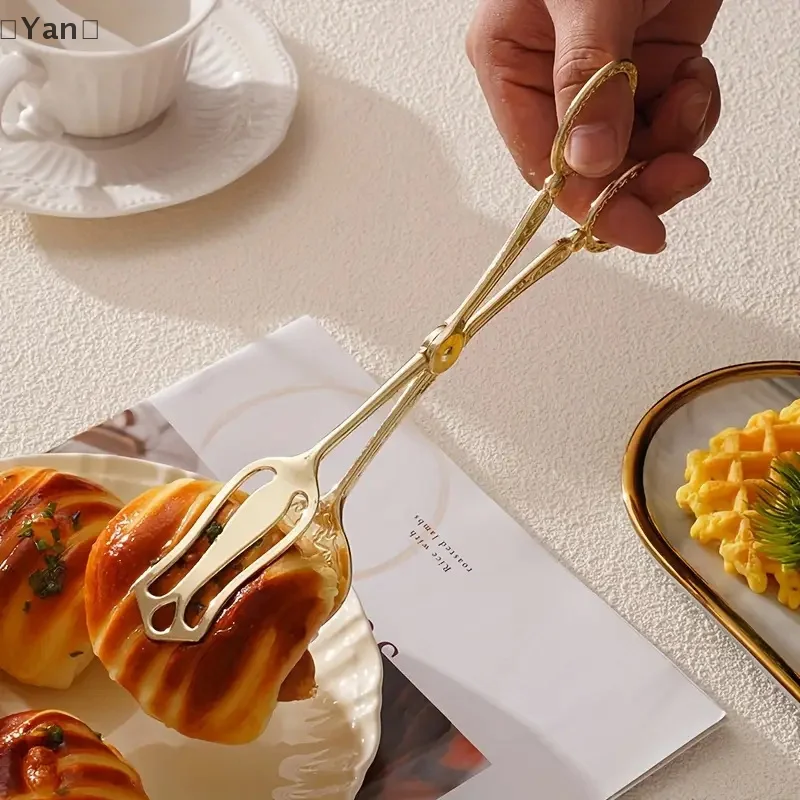 ヴィンテージスタイルフルーツサラダケーキクリップビュッフェ食品トング金メッキスナックケーキクリップサラダペストリークランプベーキングバーベキューツール
