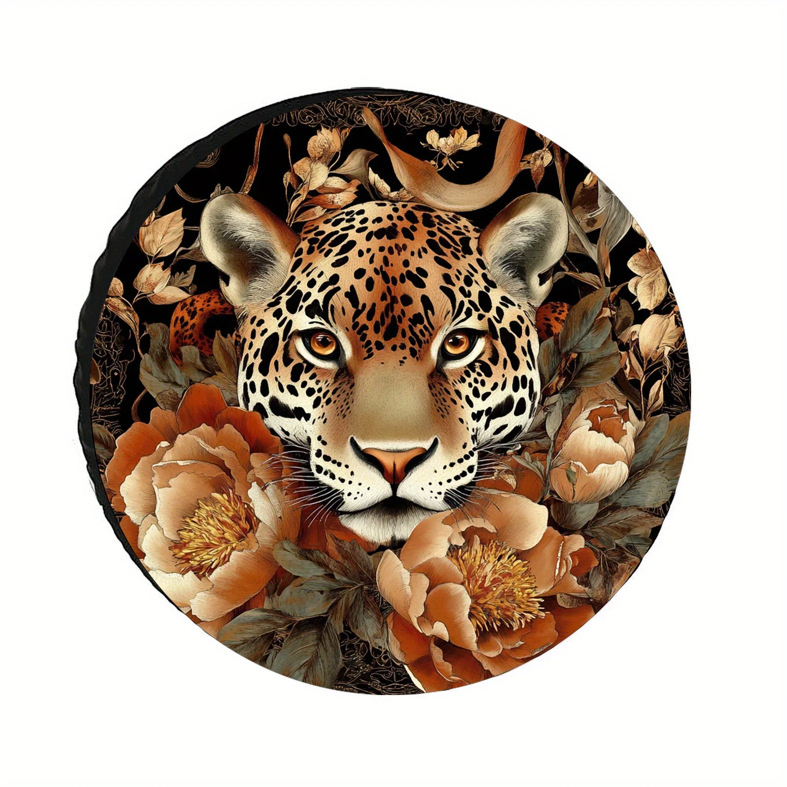 1 Floral Leopard Design Tire Cover, Polyester Tire Protector, Suitable For SUVs, RVs, Trailers, Trucks, Etc. - UV Resistant, Dus
