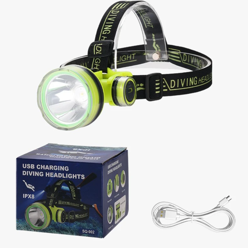 IPX8 Diving Headlight USB Rechargeable LED Handlamp 350m Professional Waterproof Lights for Outdoor diving Fishing Flashlight