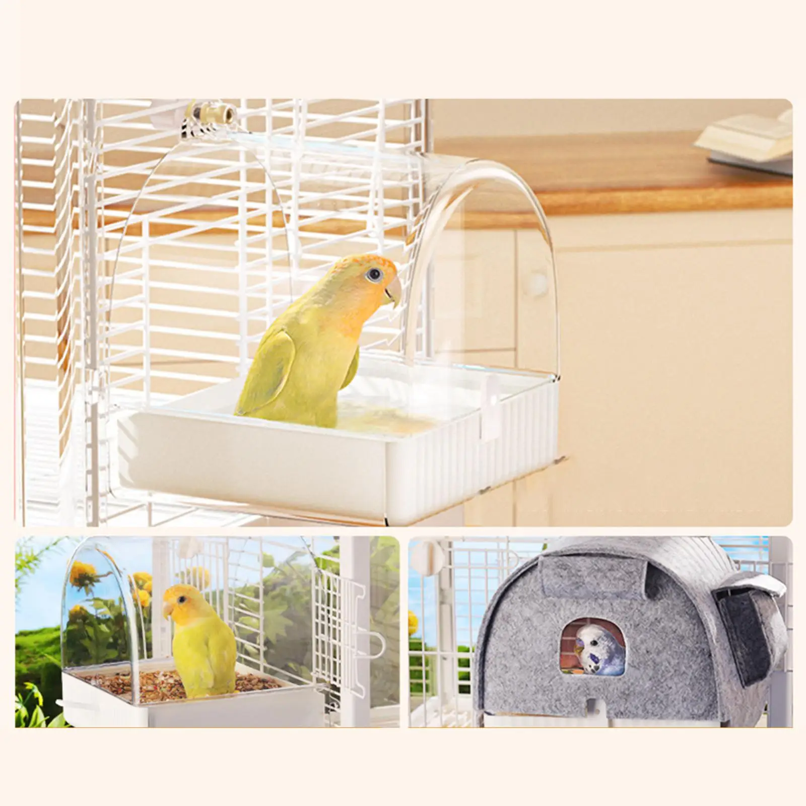 Bird Cage Bathtub Box Clear Hanging Shower for Budgies with Pull Out Tray Sturdy ABS Plastic Bath for Parrots Myna Indoor Pet
