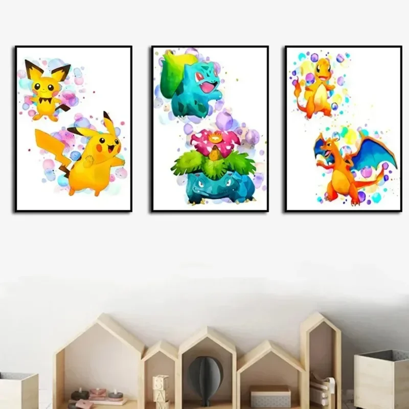 Anime Pokemon Canvas Painting Bulbasaur Charmander Squirtle Poster e stampa acquerello Wall Art Picture Home Decor regali per bambini