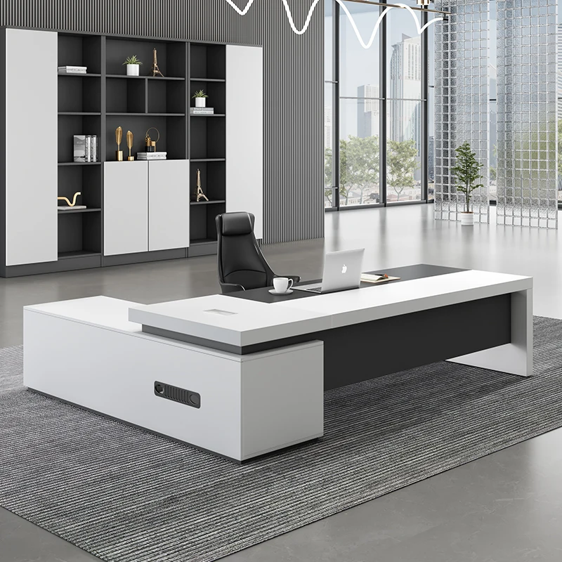 

Modern Executive Desk and Chair Set Large Board Style for Office Manager White Office Desk Computer Table