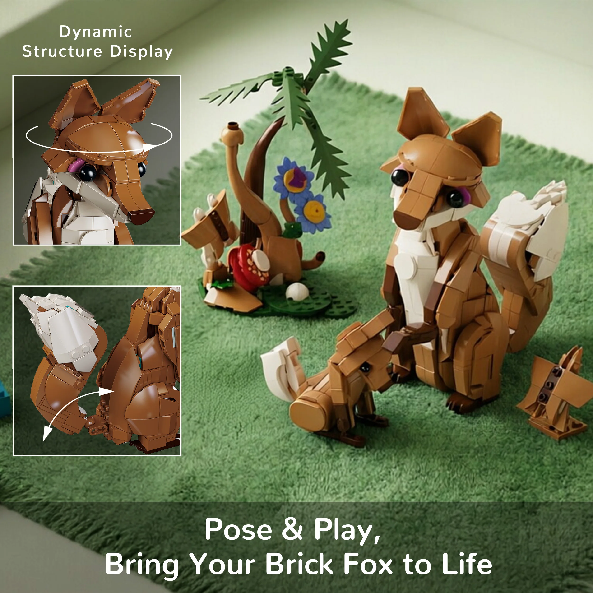 MOC 1038PCS Animal Home Building Blocks Set 3 in 1 Kangaroo Cat Fox DIY Assembly Puzzle Toy Creative Birthday Gift for Kids view 3