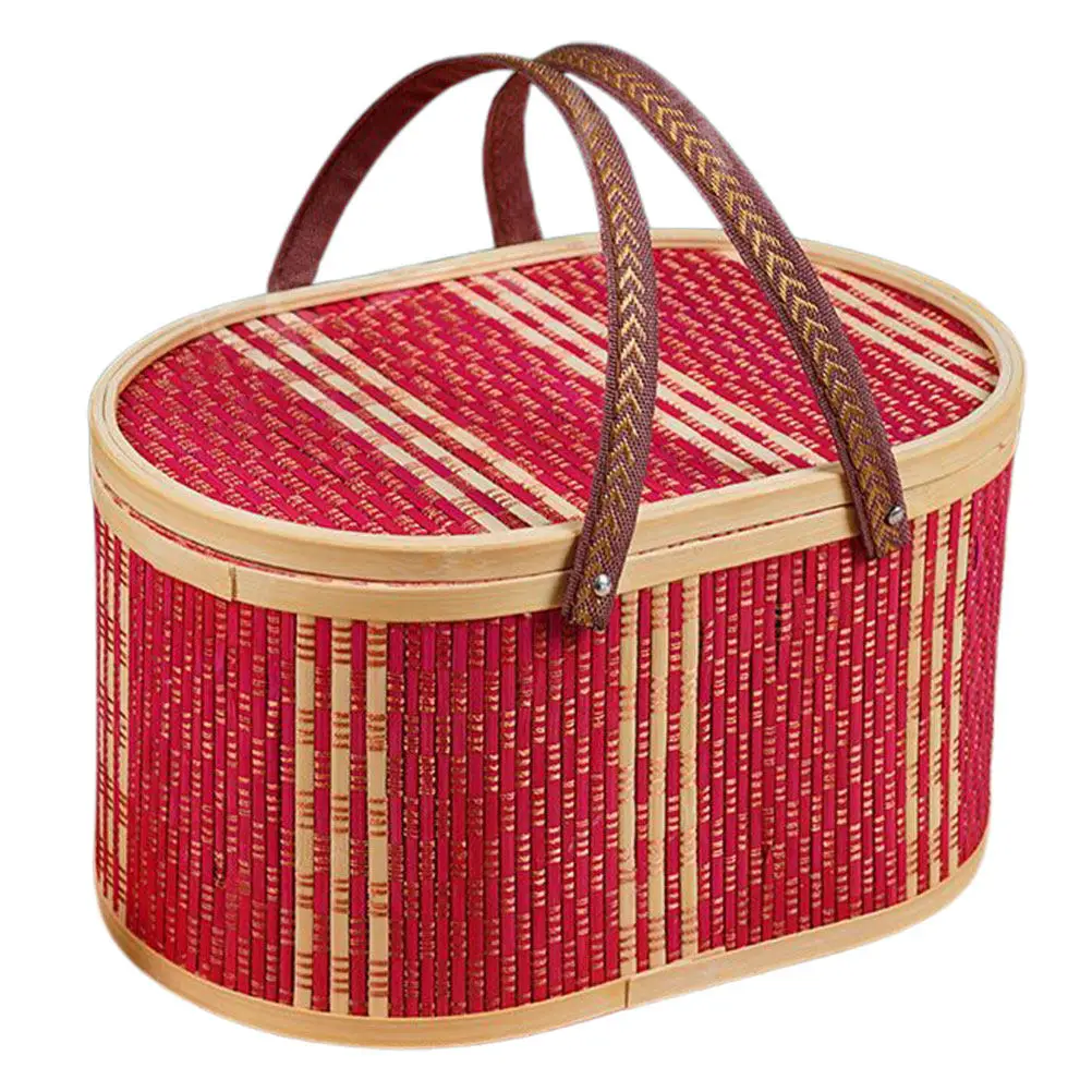 Oval Bamboo Storage Basket Handmade Woven Box Portable Organizer for Clothes Bathroom Decorative Home Storage Bin - view 6