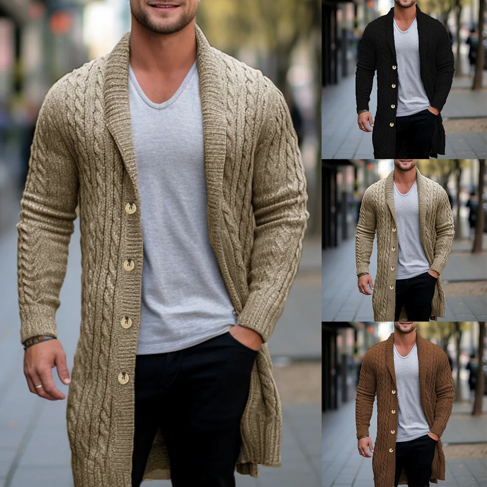 رجل محبوك الجاكار سترة Sweatercoat شارع العليا طويلة الأكمام تريكو معطف سترة أزياء الرجال الملابس #5