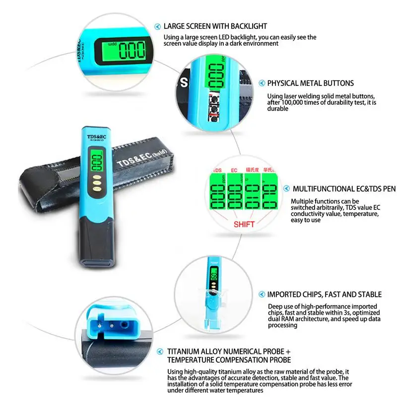 Digital PH Meter And TDS Meter High Precision For Water Quality Tester Testing Kit Suitable Aquarium Swimming Pool