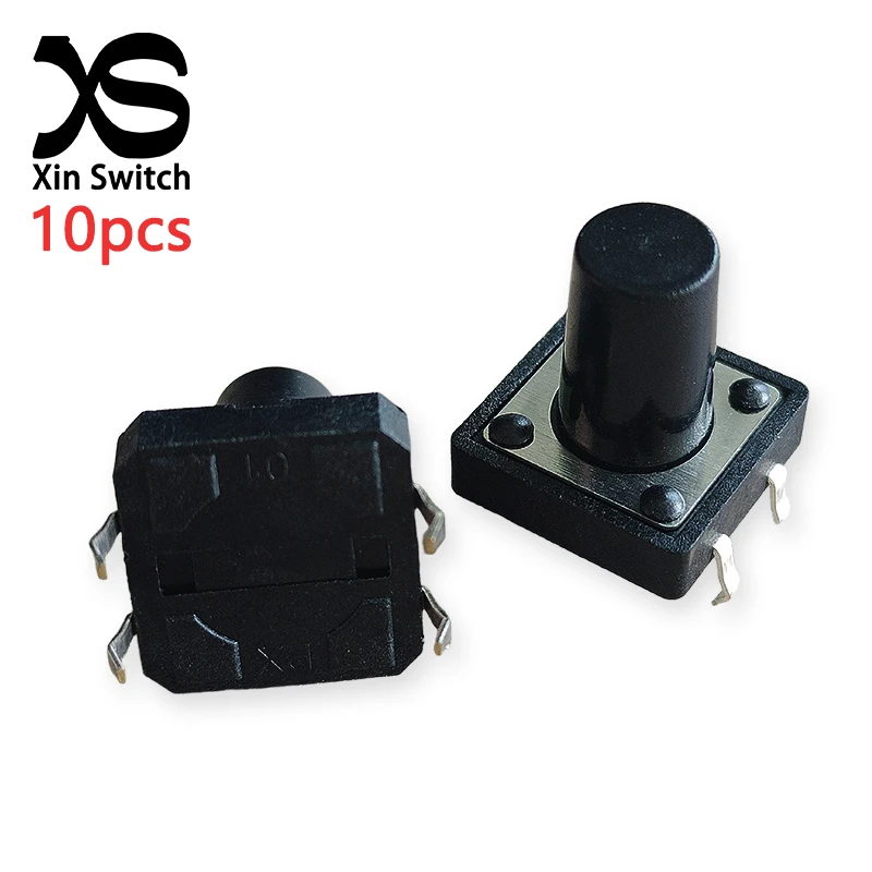 10PCS Plug-In Micro Switch 12*12 Handle Height 13.0mm 4-Pin 50mA DC 12V 12x12 Self Resetting Electronic Push Button Switch