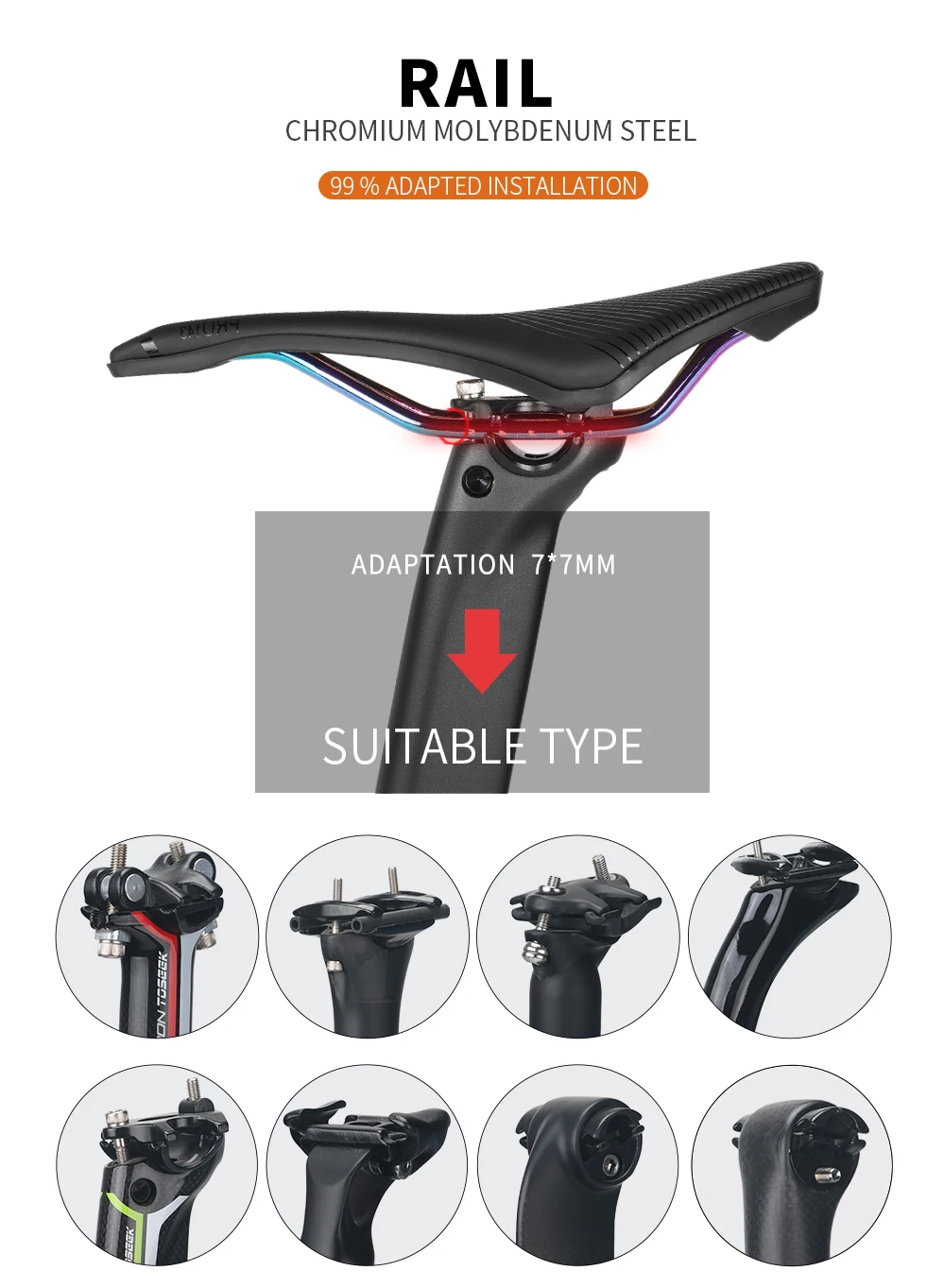 TOSEEK Fahrradsattel MTB BMX Rennrad Gravel Bike Sattel 245*139mm Komfortabler Atmungsaktiver Sitzbezug Leichtgewicht 220g – Detail 9