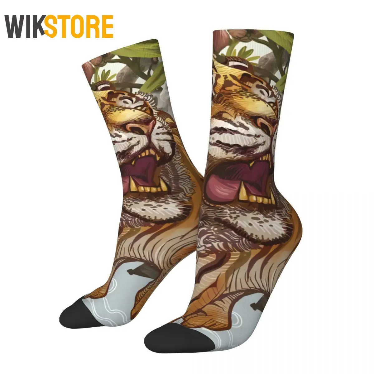 Hip Hop Vintage Tiger Flowers Butterfly Crazy uomo donna calzini maschili Harajuku Funny novità Happy Crew Sock calzini sportivi antiscivolo