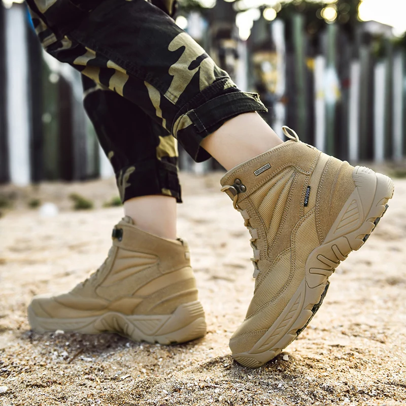 

Men's High-top Solid Color Breathable Mesh Spliced Material Flat Anti-slip Professional Outdoor Mountaineering Durable Boots