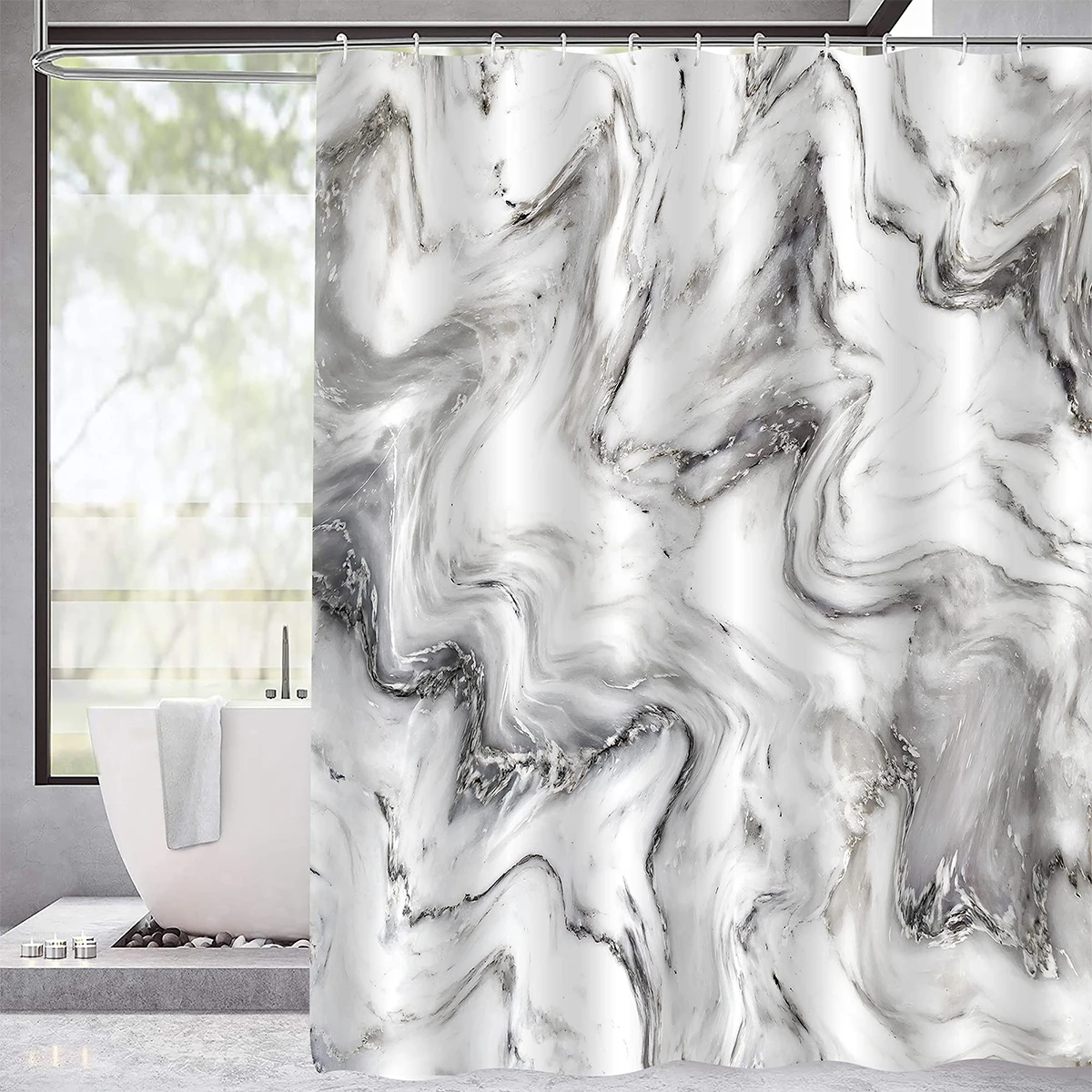 Black Gold Silver Gray Marble Shower Curtain Set Bathroom Decoration Abstract Modern Shower Curtain Waterproof Washable Fabric