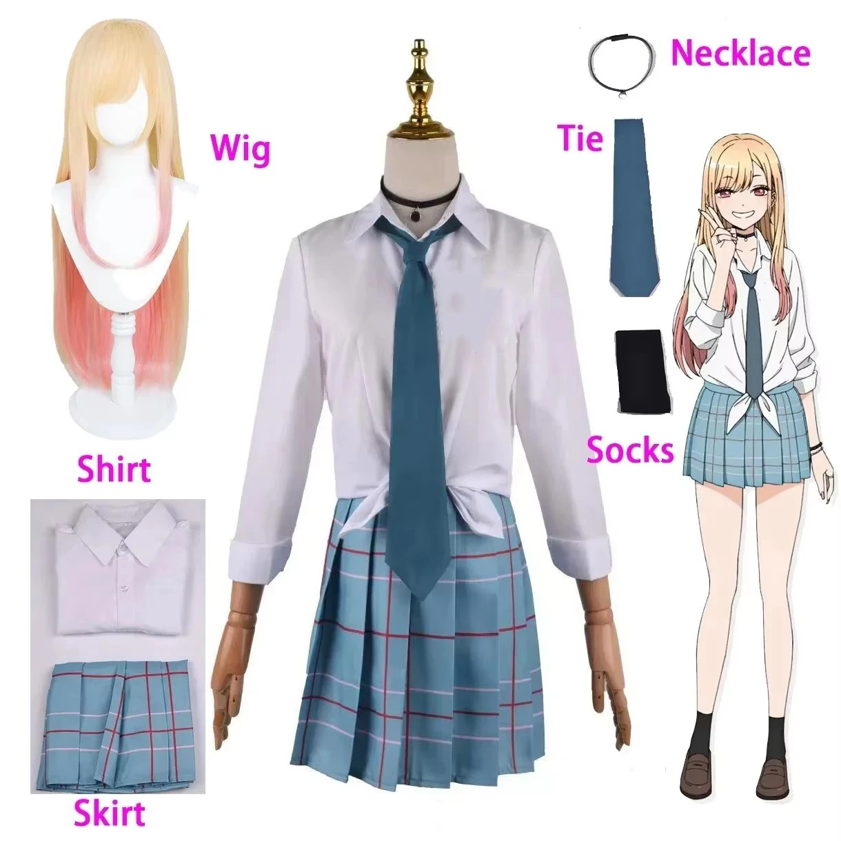 Marin Kitagawa Cosplay My Dress Up Darling JK Schooluniform Jurk Meisjes Meid Outfit Anime Cosplay Halloween Kostuum Pruik Vrouwen