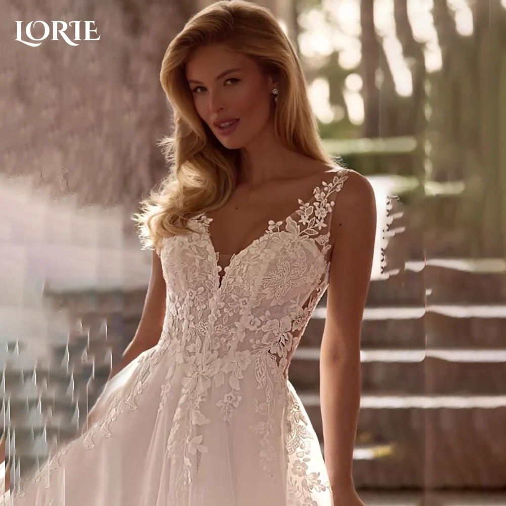 

LORIE Bohemia Wedding Dresses Champagne 2024 V-Neck 3D Flower Appliques Lace Bridal Gowns Beach Boho Wedding Dress customized
