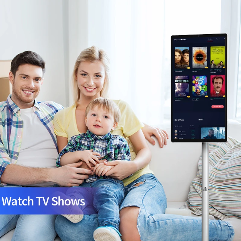 تلفزيون بشاشة لمس متحركة 21.5 بوصة شاشة ذكية عالية الدقة بالكامل باللون الأبيض 4 جيجابايت + 64 جيجابايت تلفزيون ذكي على عجلات تلفزيون محمول للترفيه #6