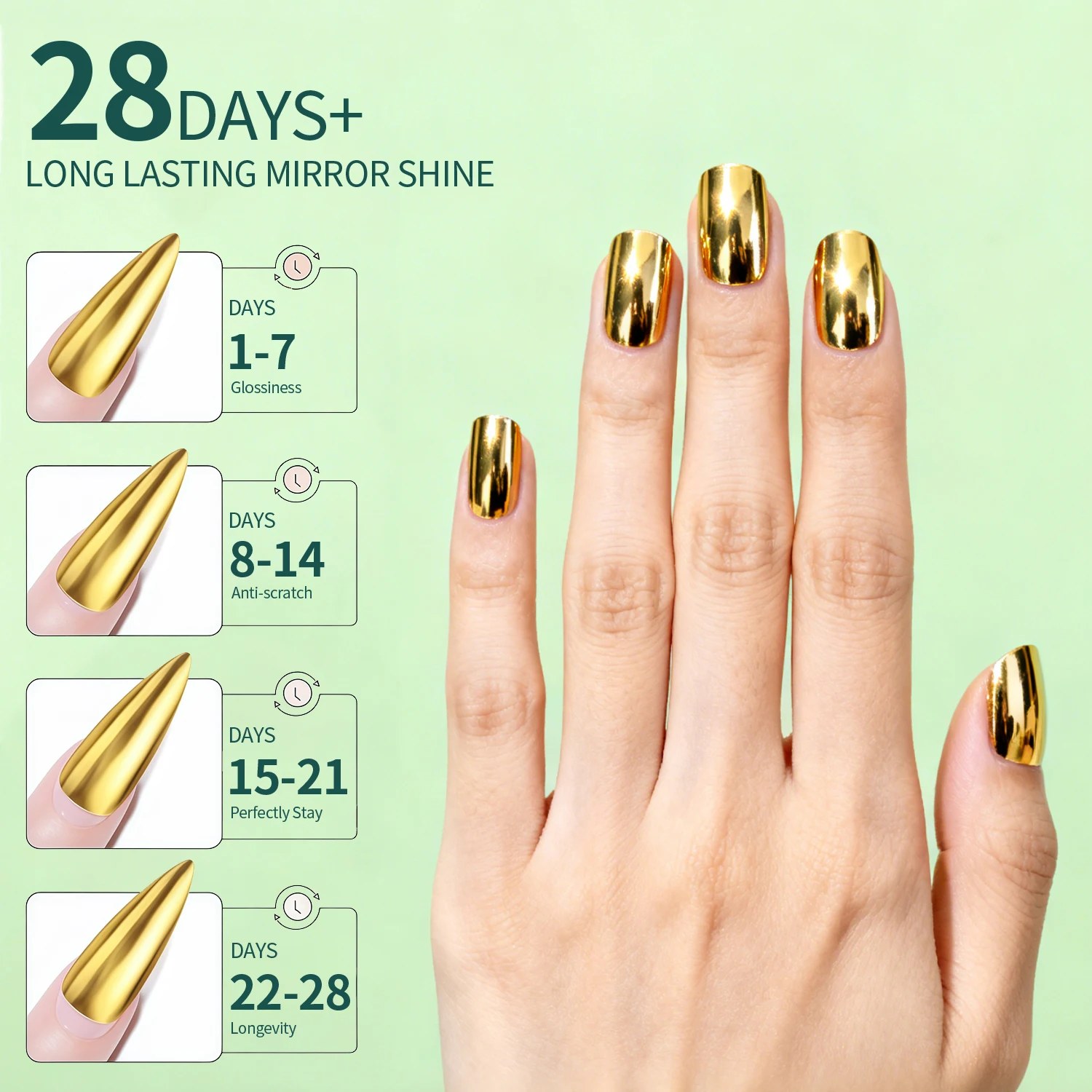 Nailpop Chrome Powder Top Coat Glitter Powder Color Metallic Effect Nail Glitter UV Light Gel Polish Chrome Dust Nail Art 15ml