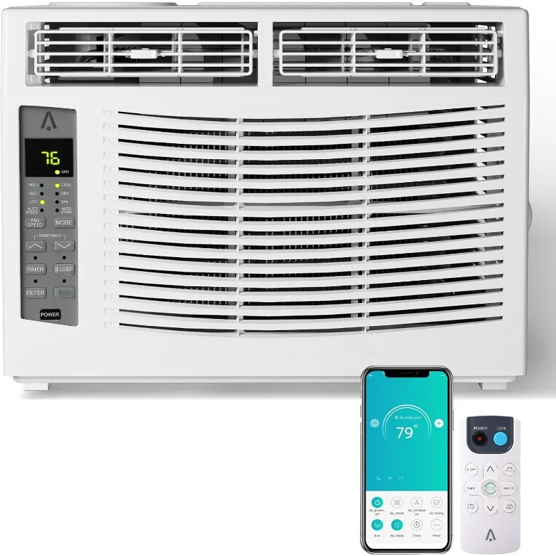 Condizionatore d'aria da finestra da 6000 BTU, unità di raffreddamento del condizionatore d'aria da finestra intelligente per 250 piedi quadrati, telecomando e controllo app, silenzioso 50 dB, Inc