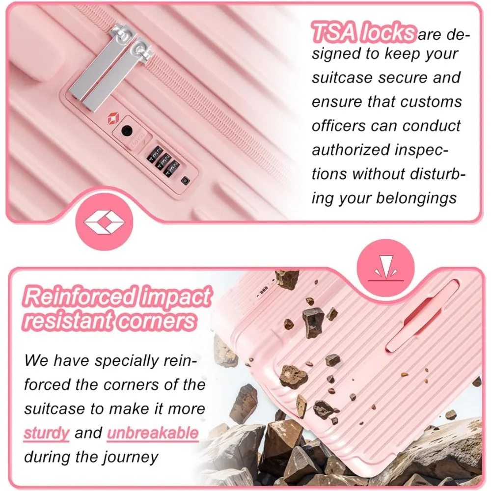 28 Inch Suitcase with 4 Universal Wheels, TSA Lock, PC+ABS Hardside, Pink, Ideal for Checked Luggage