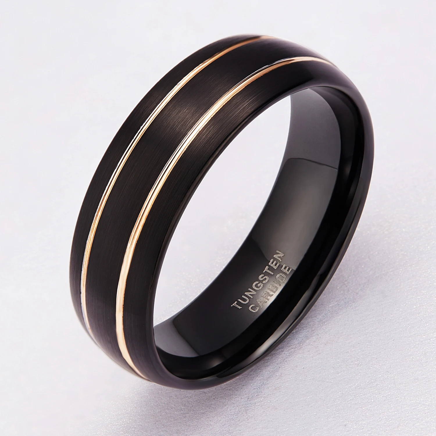 TIGRADE Tungsten Ring for Men Black With Gold Line 8mm Dome Comfort Fit Wedding Ring Jewelry Fashion Mens Quality Ring anel masc