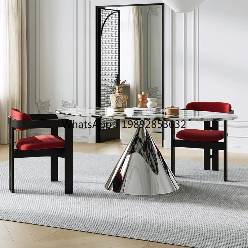 LYY Italian Style Light Luxury Marble UFO Dining Table Villa Home Oval Dining Table Simple High-end Dining Table and Chairs