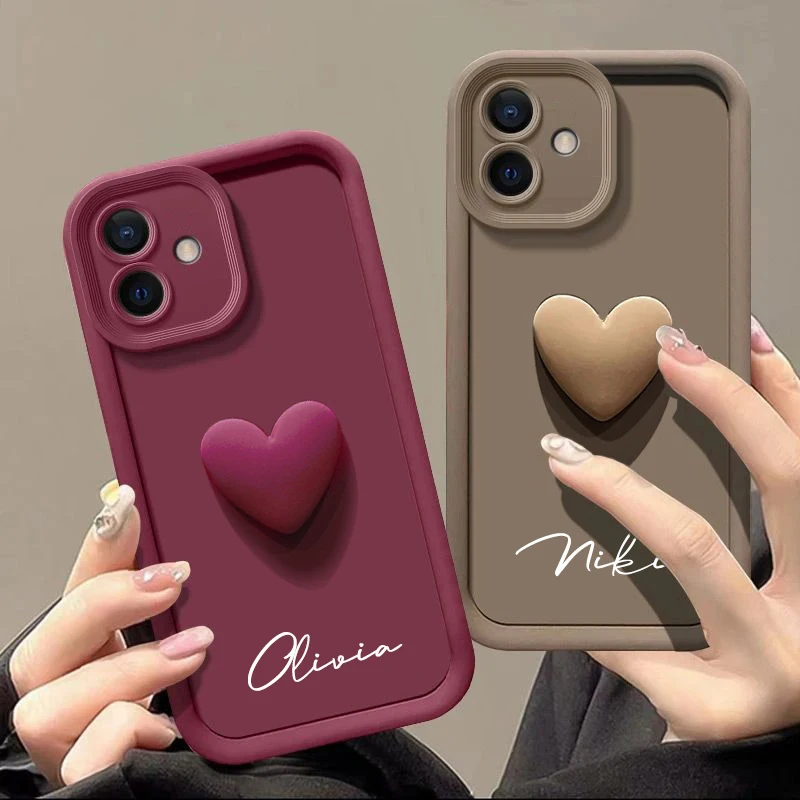 Customized Personalized Name 3D Love Heart Case For Samsung Galaxy A03 A03S A04 A04S A04E A05 A05S Luxury Soft Cover A03 A04