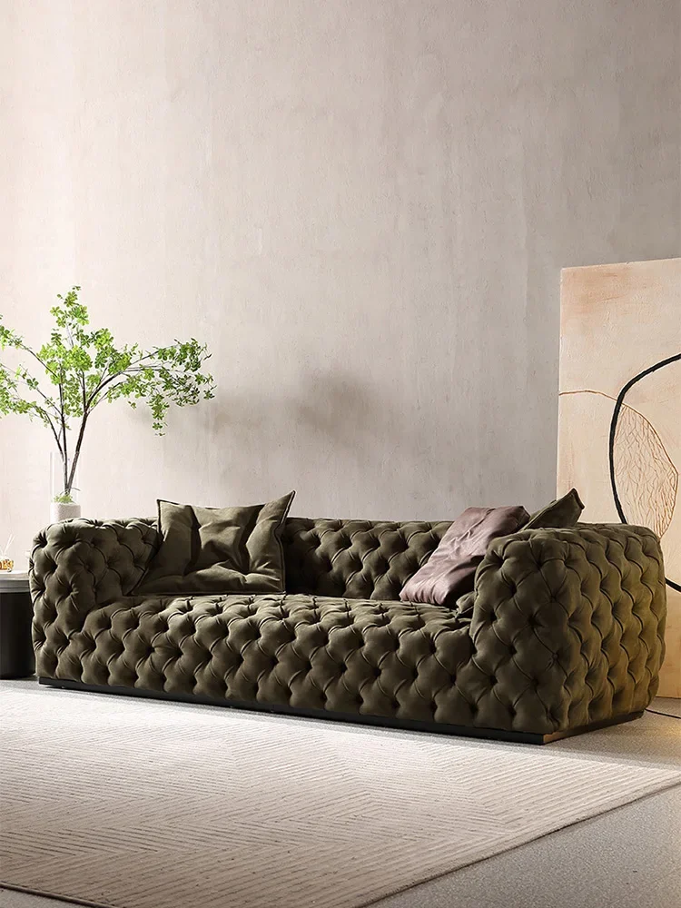 Lunar surface pull-up sofa, light luxury matte leather straight row