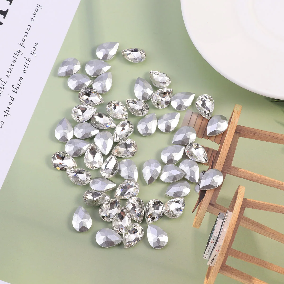 

50pcs Crystal Beads Rhinestone Embellishment Clear Decorative Tools Glass Drill Bottom Drop Jewelry Handicraft Shine AB
