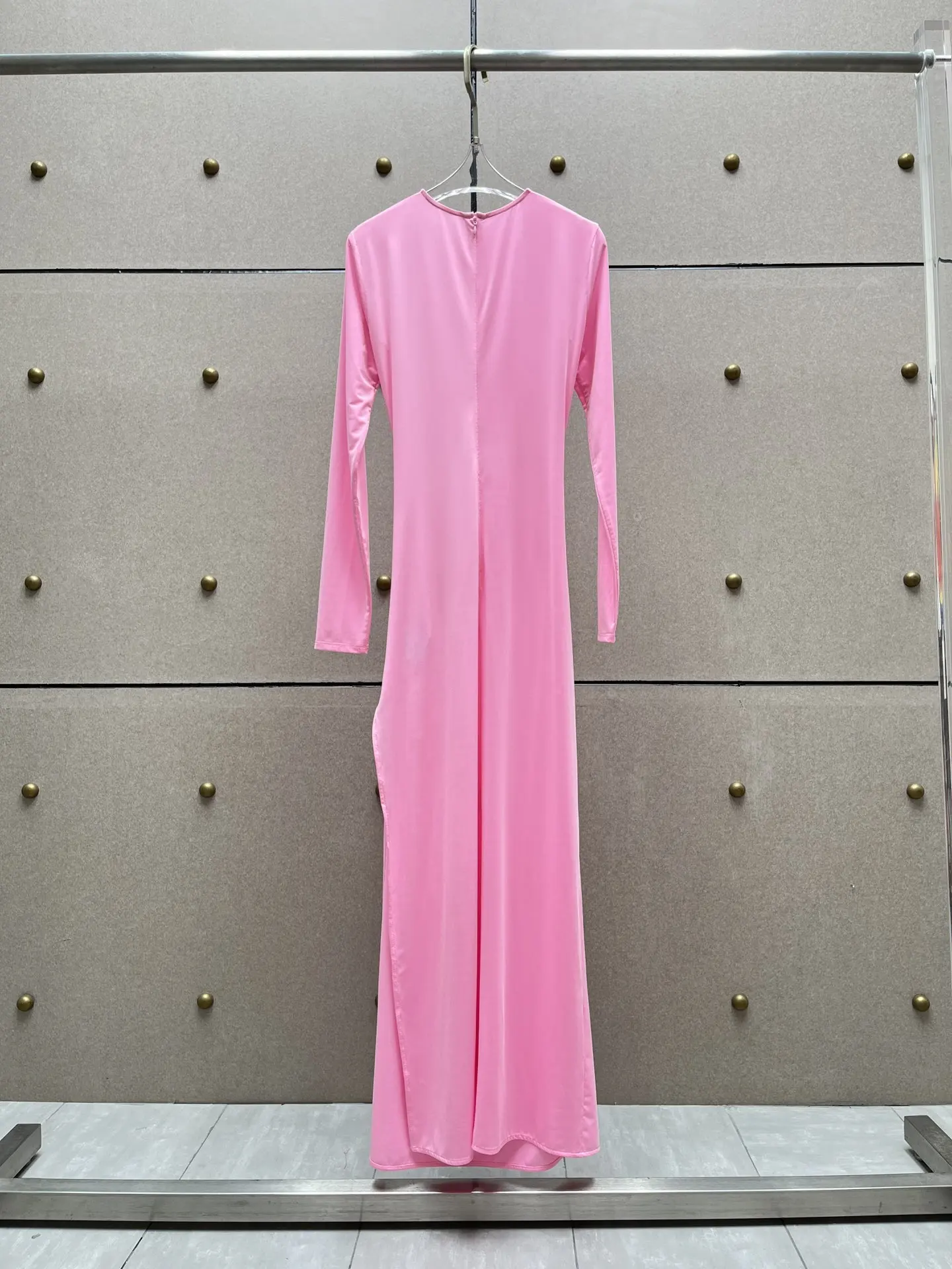 Red Pink Long Sleeve Handmade Flowers Ankle-Length Dress