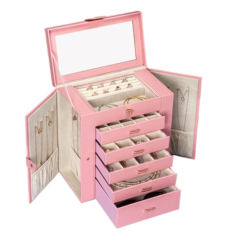 Jewelry storage box multi-layer portable stud earrings rings jewelry jewelry box necklace multi-layer view 3