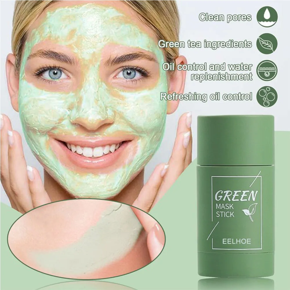 1PC Green Tea Mask Stick Purifying Clay Oil Control Cleansing Eggplant Stick Mask for Face Oil Control Deep Cleans Pores