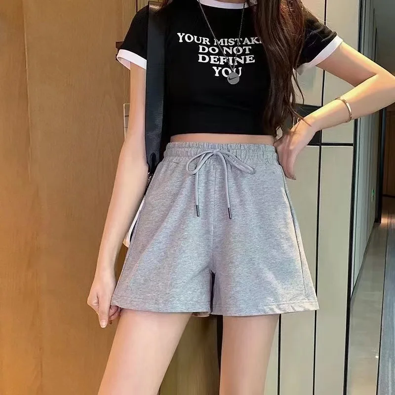 New 2024 Women\'s sports shorts and sweatpants solid color pants with  drawstrings loose knitted sweatpants