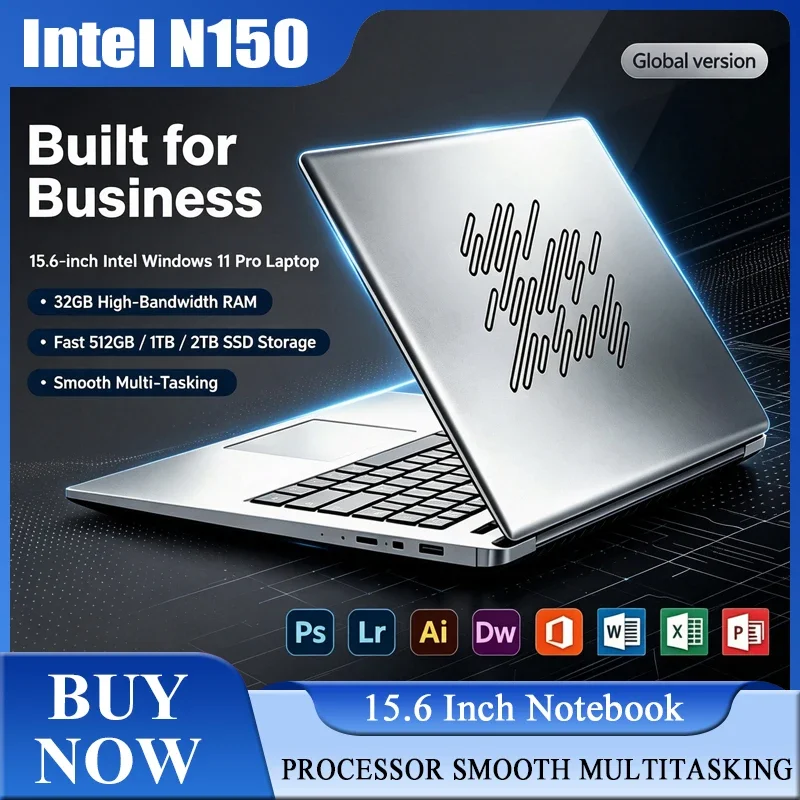 New 15.6'' Laptop Intel Core N150 32GB 2TB Gaming PC Ultra Slim Office Study Computer PC Windows 11 Pro 1920*1080 HD