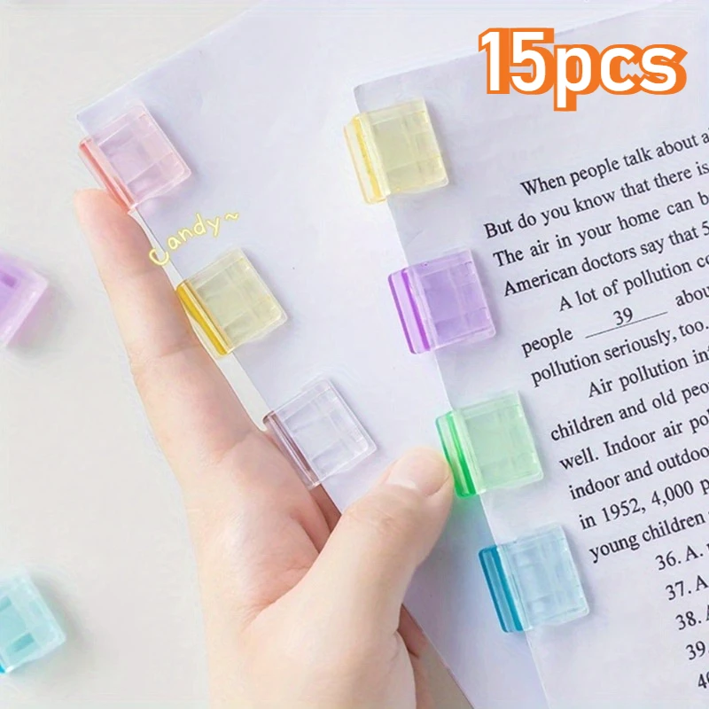 15pcs Staples Paperclip Mini Color Paper Clip Candy Transparent Metal Documents Bookmarks File Index Page Holder Clamp