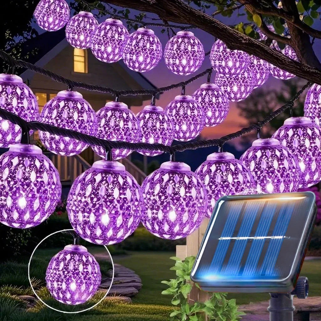 Outdoor Solar Marokkaanse Ball String Light-50/30/20 LED Fairy Light, 8 modi, voor tuinhek Kerstfeest Vakantieverlichting