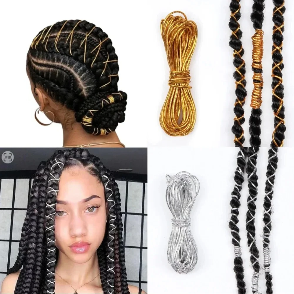 

Dreadlock Braids Silver Gold Braiding Hair Deco Styling Shimmer Stretchable African Braids Braided Elastic Cord Hair Accessories